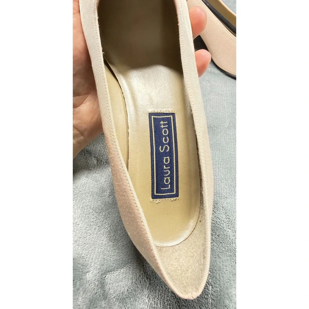 Laura Scott Louisa Pumps Womens 7.5 M Peach Fabric Kitten Heel Career Shoes
